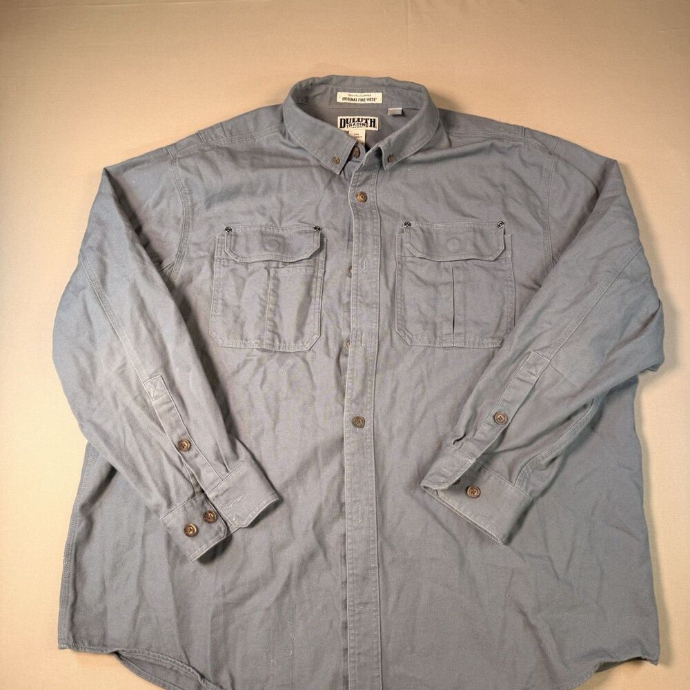 Duluth Trading Co Shirt Mens 2XL Blue Original Fire Hose Relax Workwear Magnetic